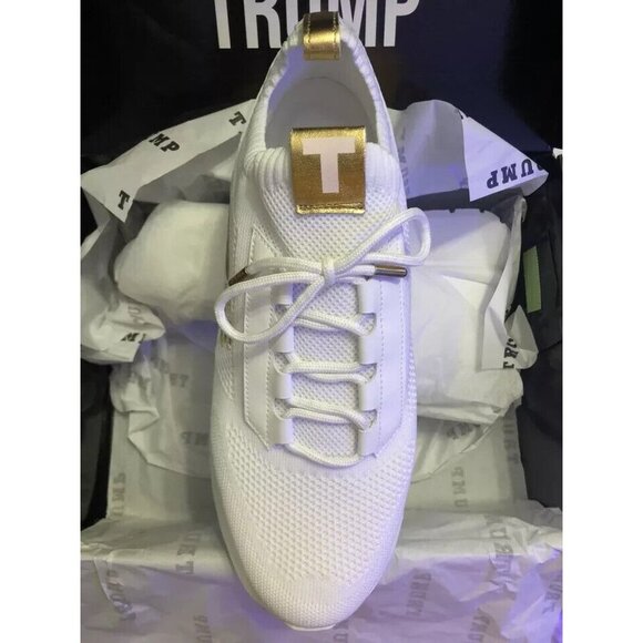Donald Trump POTUS‎ 45 Sneakers Mens Size 10 White Gold MAGA Shoes Authentic NEW main image 4